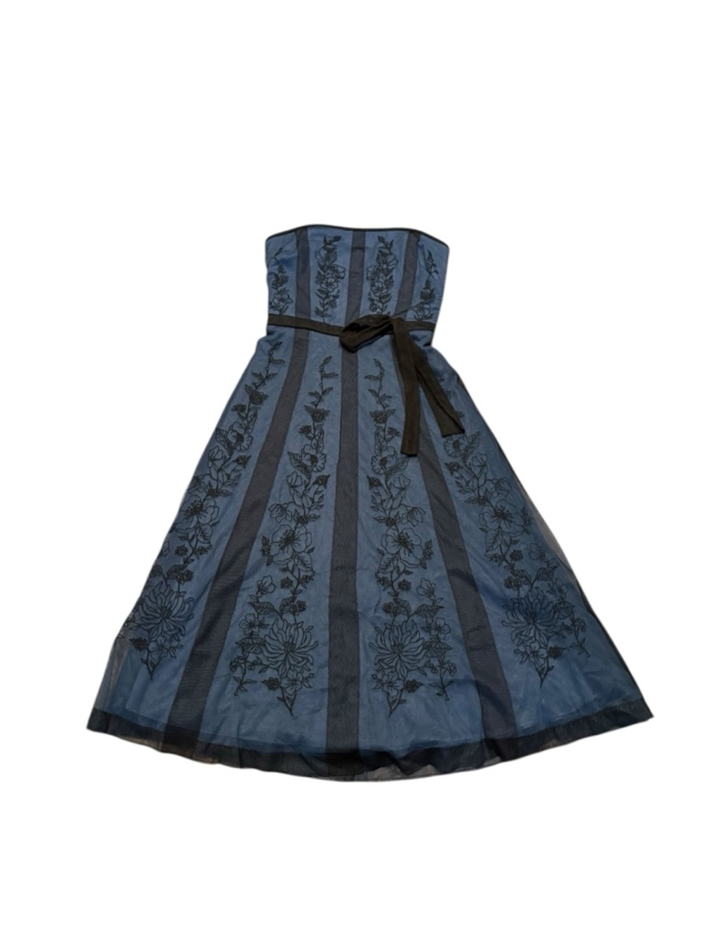 Bcbgmaxazria tulle lace steel blue black evening gown new nwt